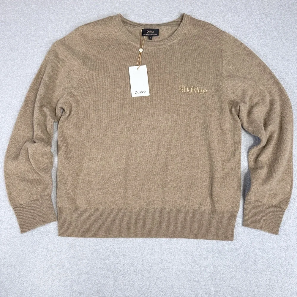 NWT Quince Sweater Mens Size L Brown 100% Cashmere Crew Neck (With Logo)